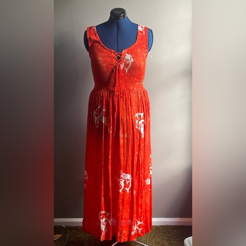 Vintage IMPRESSO Women's Fish Print Long Maxi Dress Resort Sz Med Summer Dress
